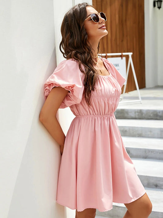 Off - Shoulder Puff Sleeve Mini Dress - adritiX