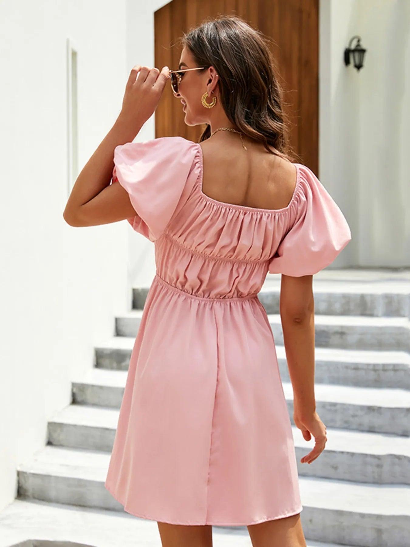 Off - Shoulder Puff Sleeve Mini Dress - adritiX