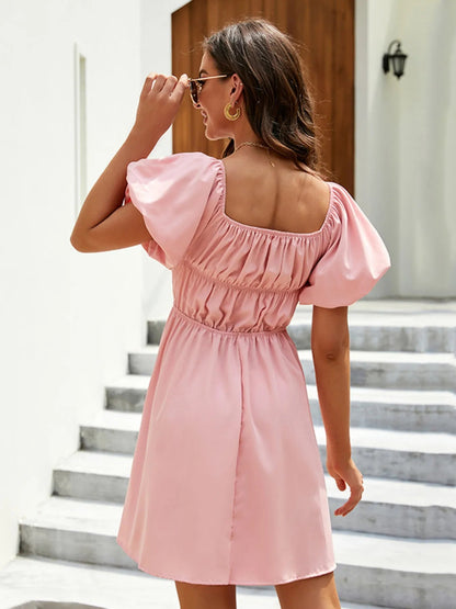 Off - Shoulder Puff Sleeve Mini Dress - adritiX