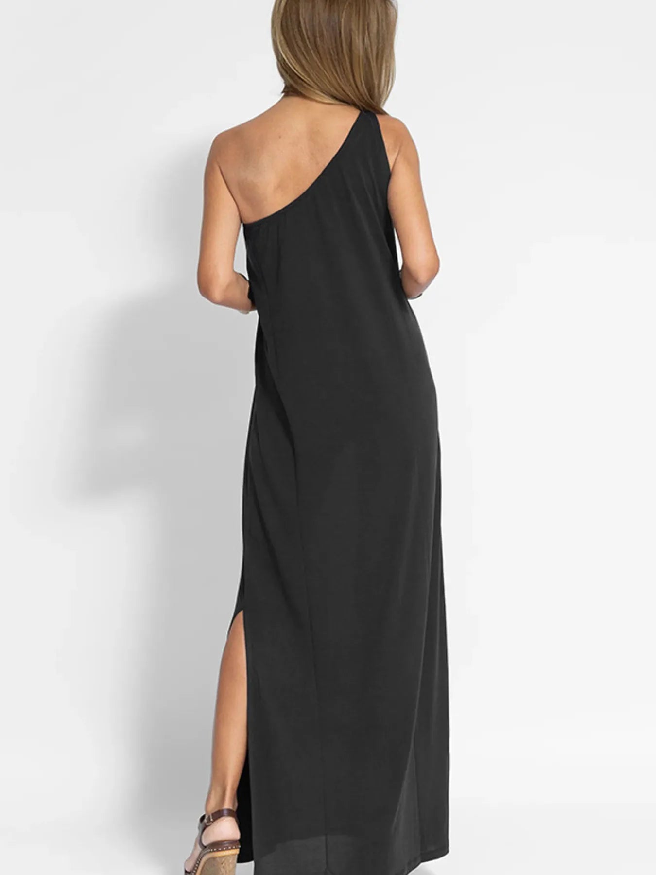 One - Shoulder Maxi Dress with Side Slit - adritiX