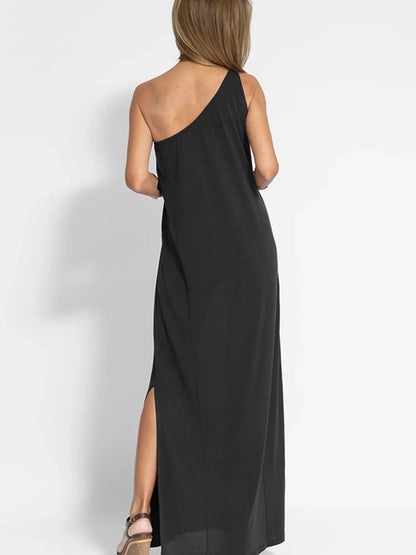 One - Shoulder Maxi Dress with Side Slit - adritiX