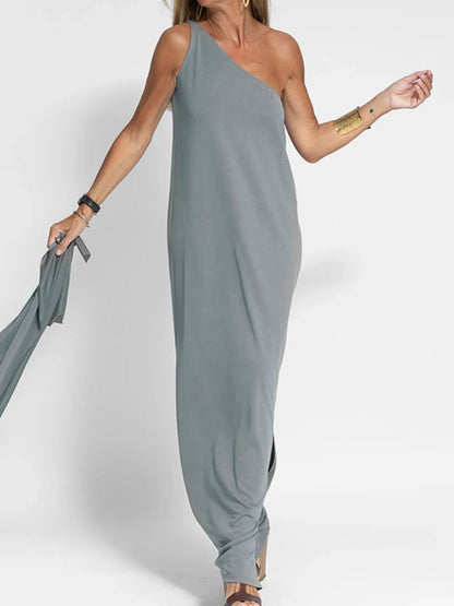 One - Shoulder Maxi Dress with Side Slit - adritiX