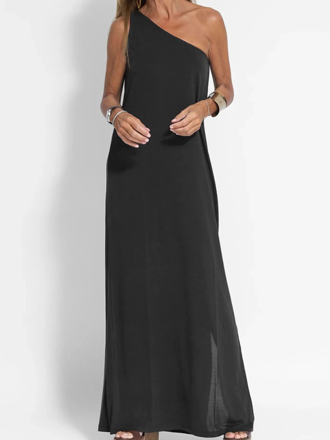 One - Shoulder Maxi Dress with Side Slit - adritiX