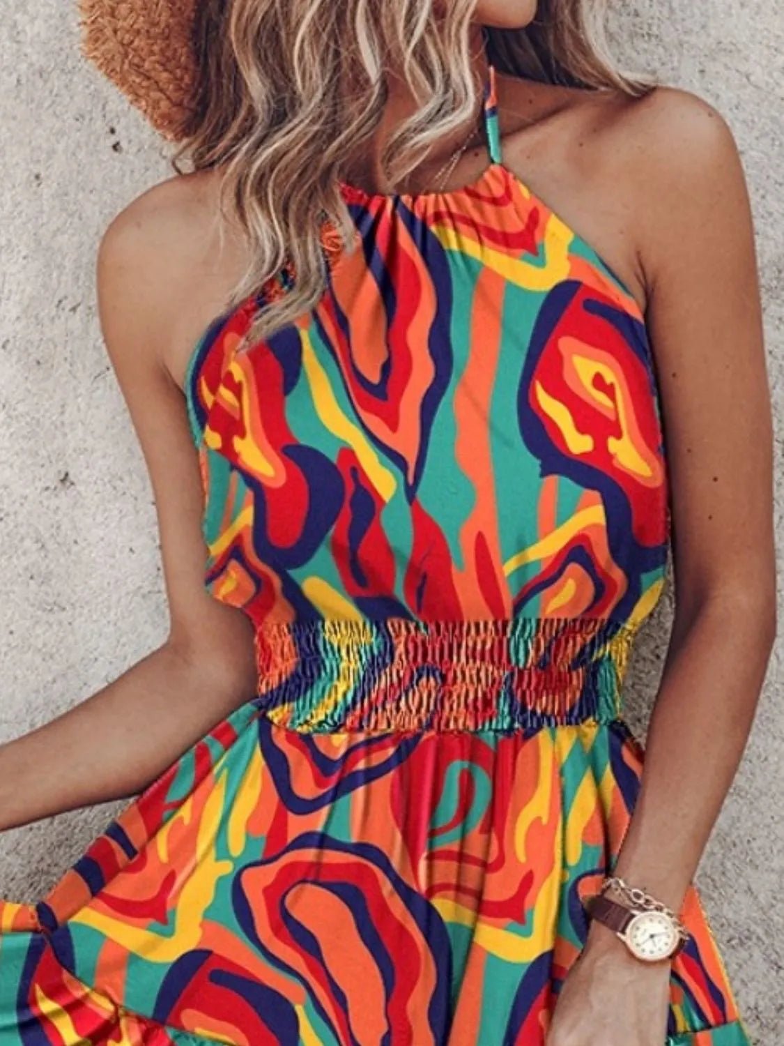 Paisley Print Halter Neck Mini Dress - adritiX