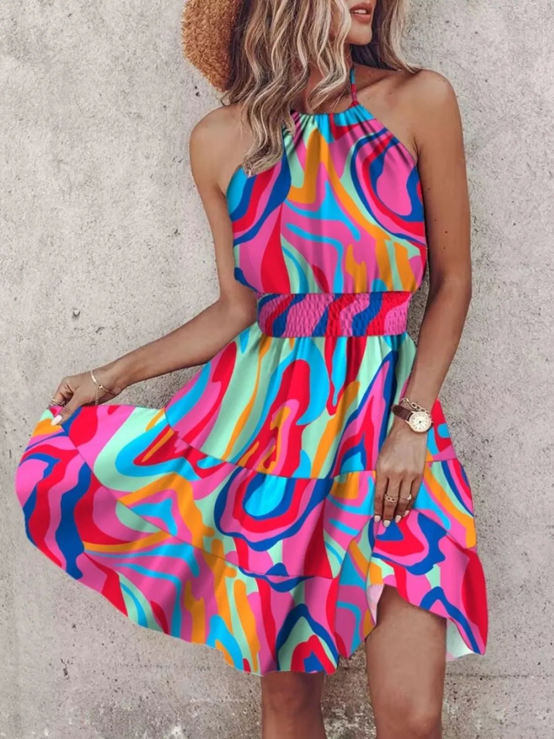 Paisley Print Halter Neck Mini Dress - adritiX