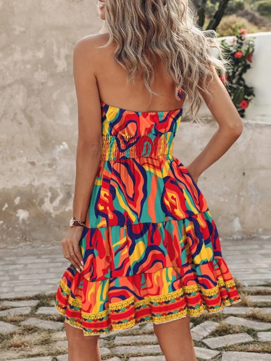 Paisley Print Halter Neck Mini Dress - adritiX
