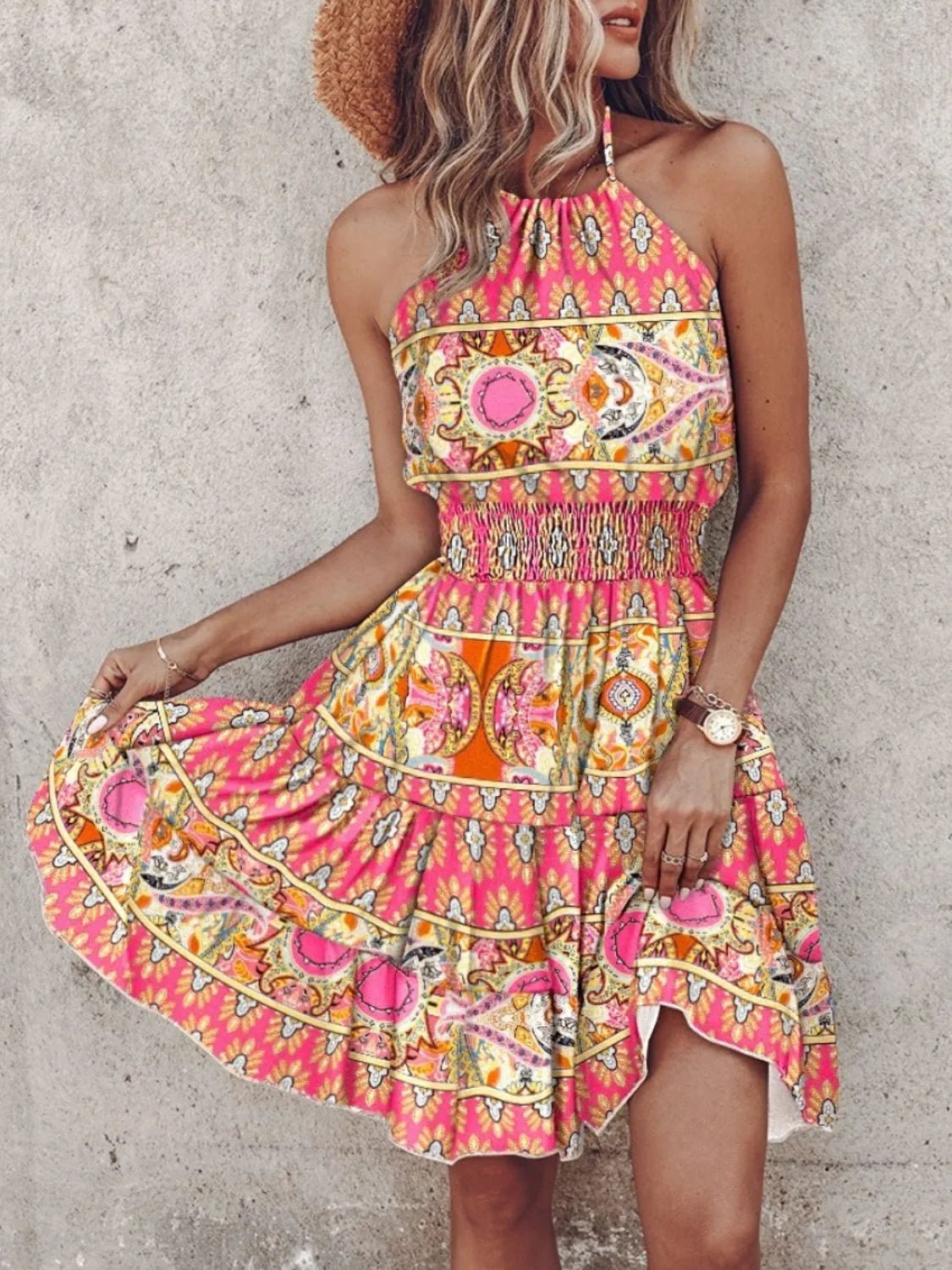 Paisley Print Halter Neck Mini Dress - adritiX