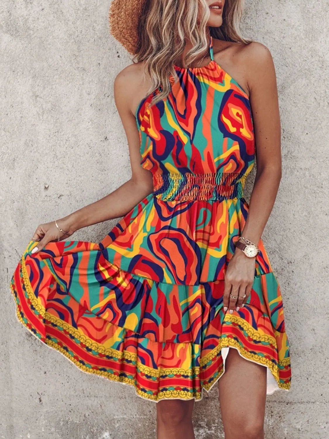 Paisley Print Halter Neck Mini Dress - adritiX