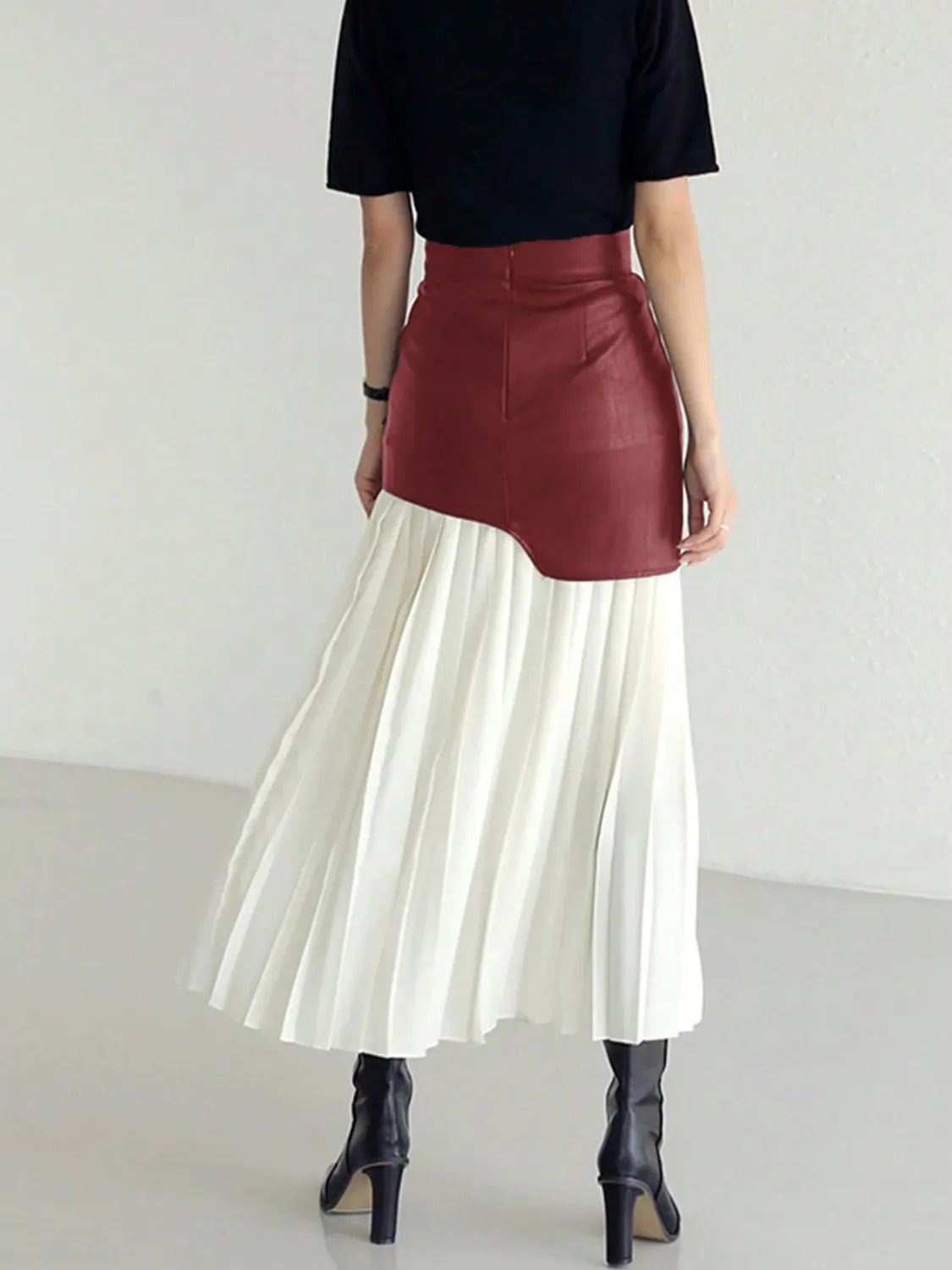 Patchwork Contrast Pleated Skirt - adritiX