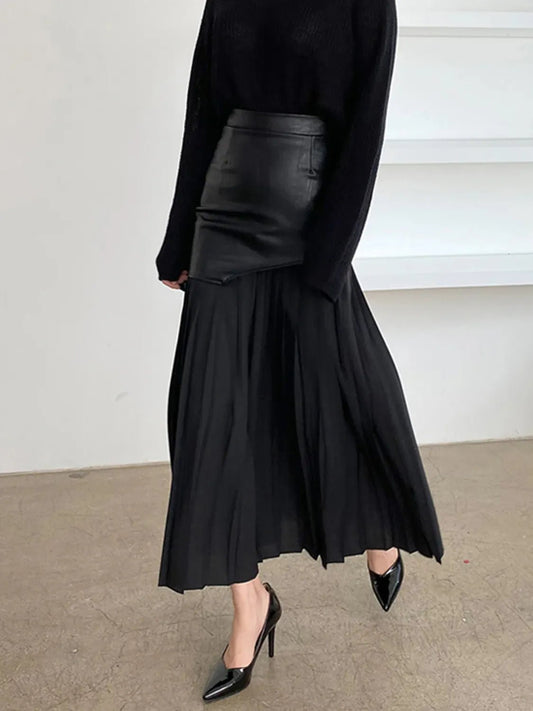 Patchwork Contrast Pleated Skirt - adritiX