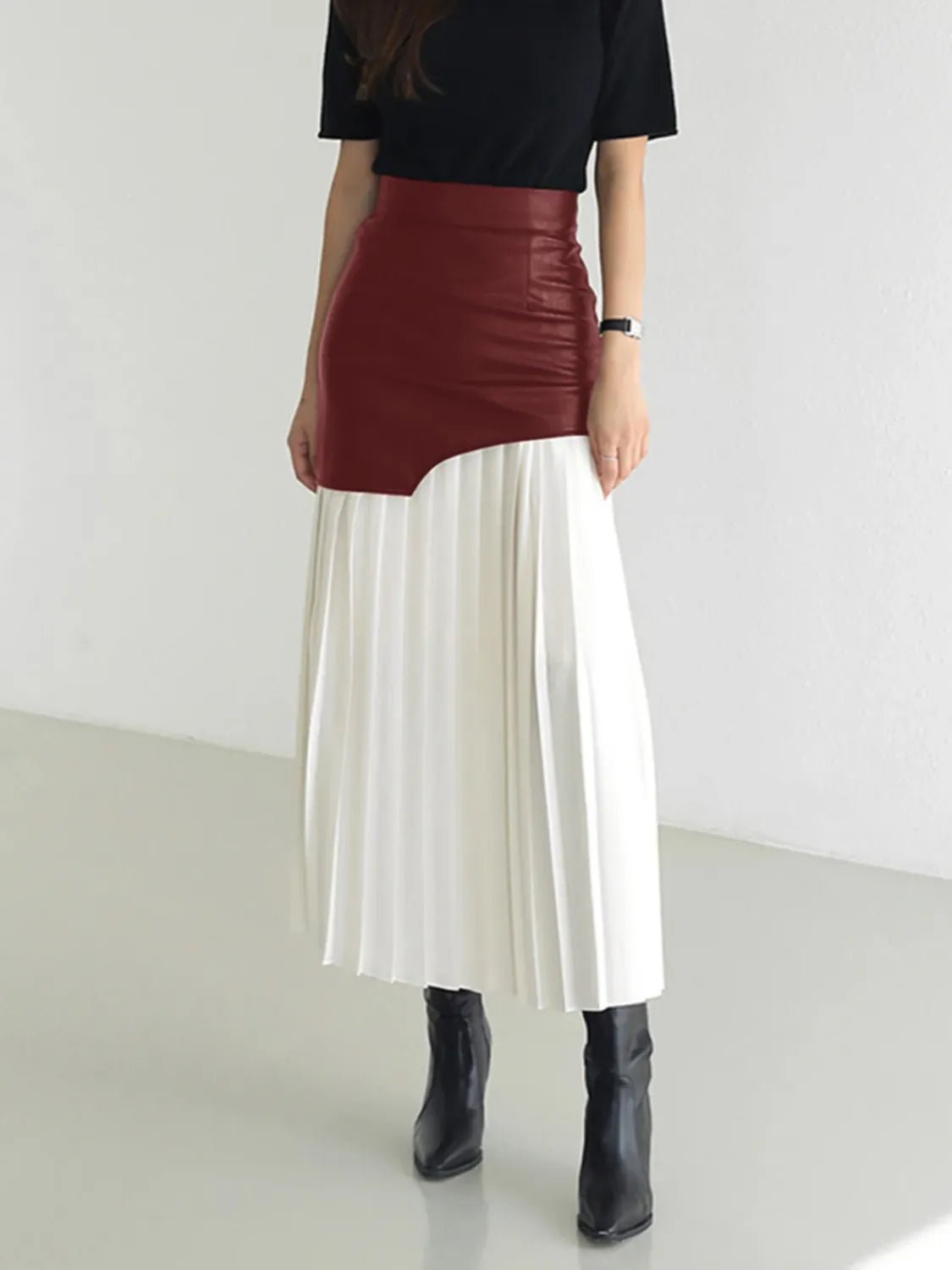 Patchwork Contrast Pleated Skirt - adritiX