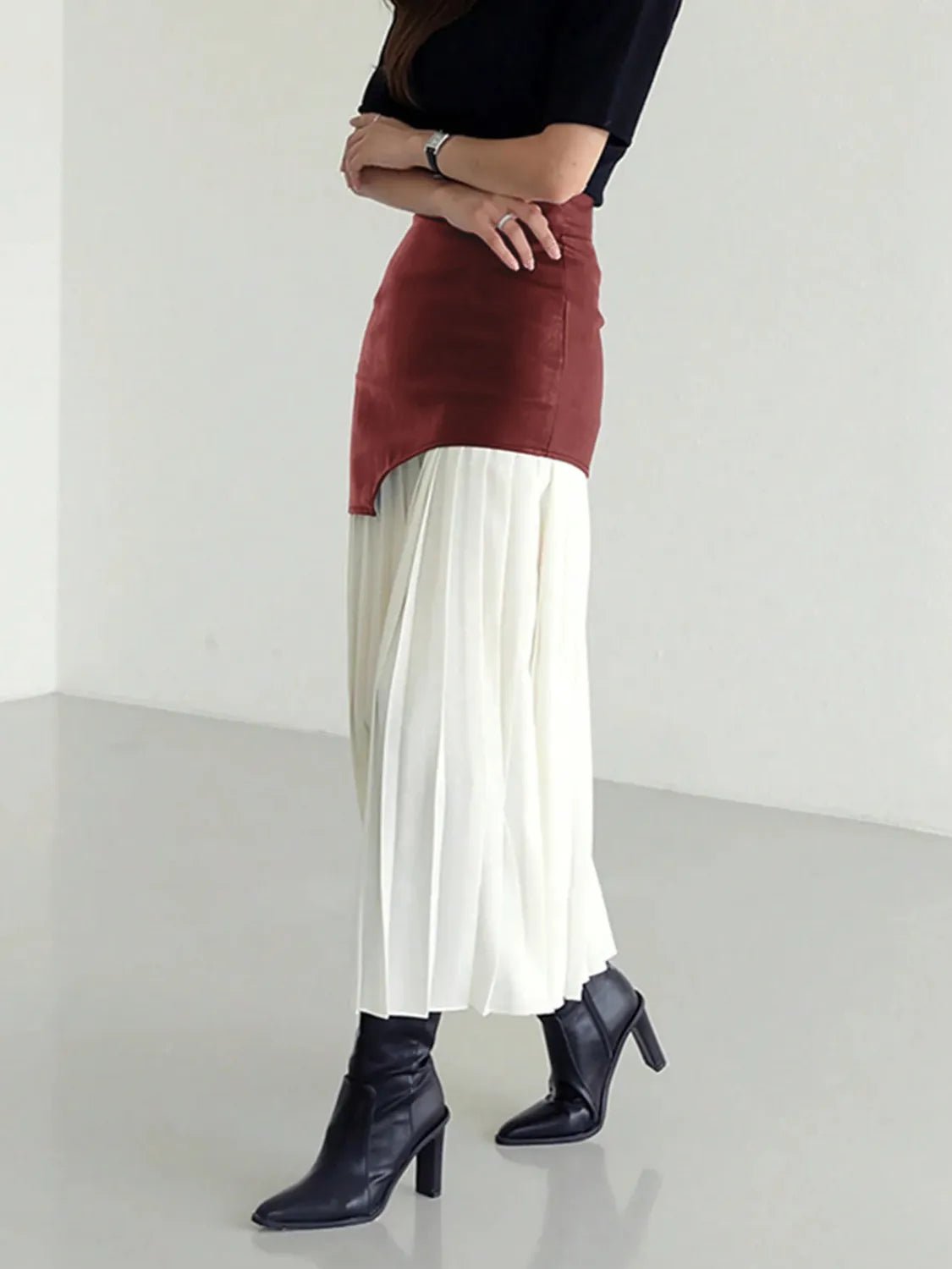 Patchwork Contrast Pleated Skirt - adritiX