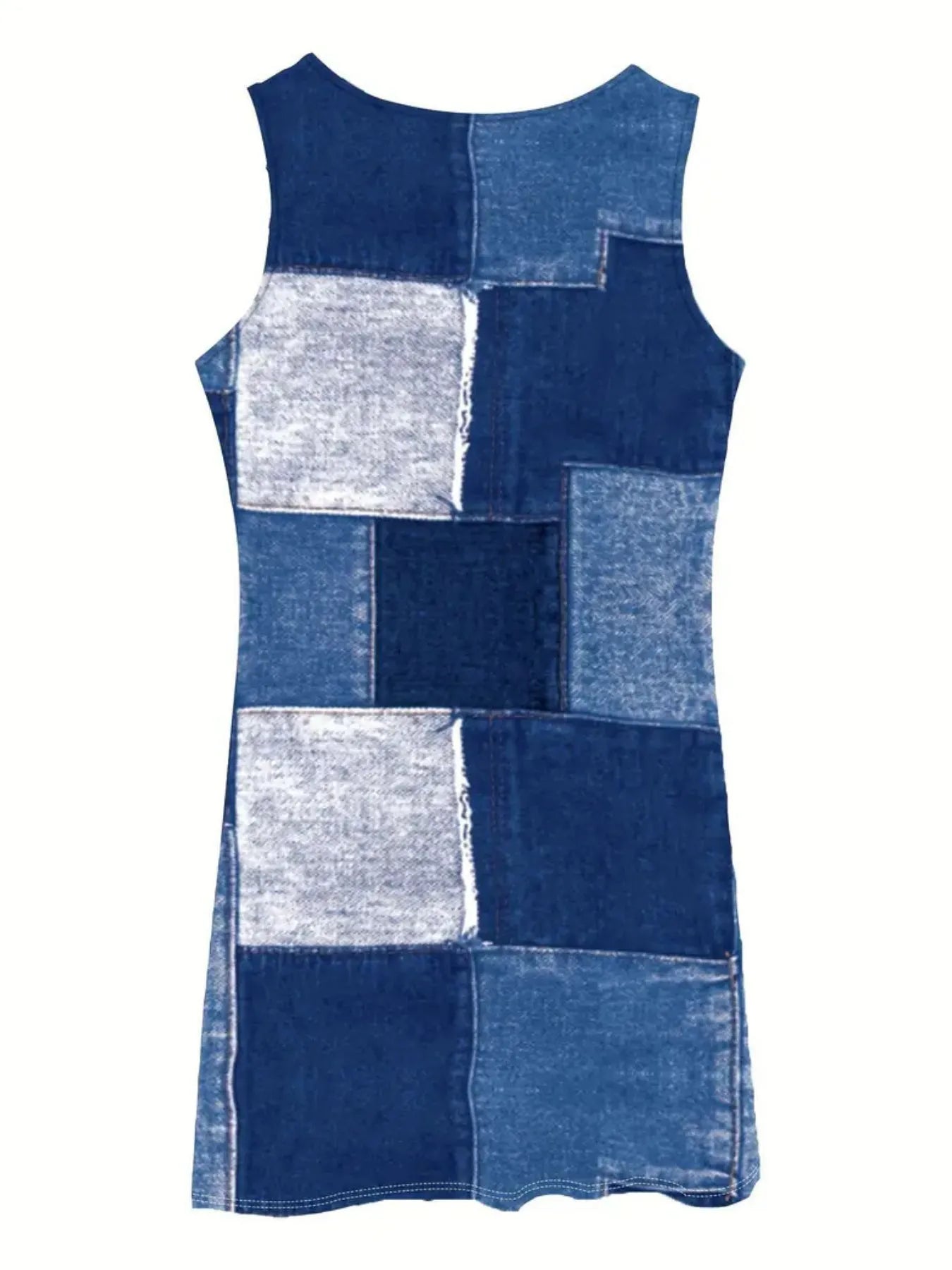 Patchwork Scoop Neck Denim Tank Dress - adritiX