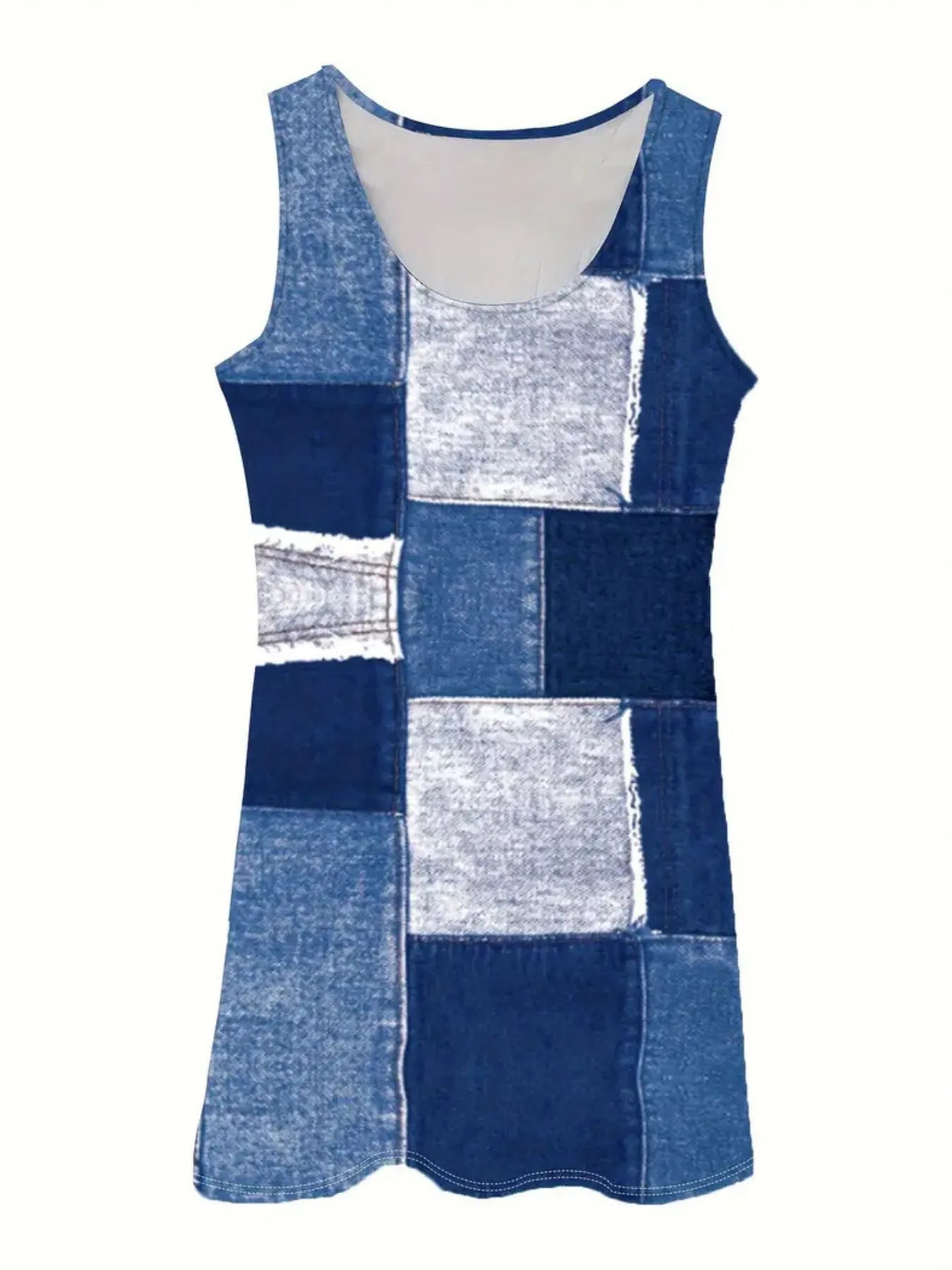 Patchwork Scoop Neck Denim Tank Dress - adritiX