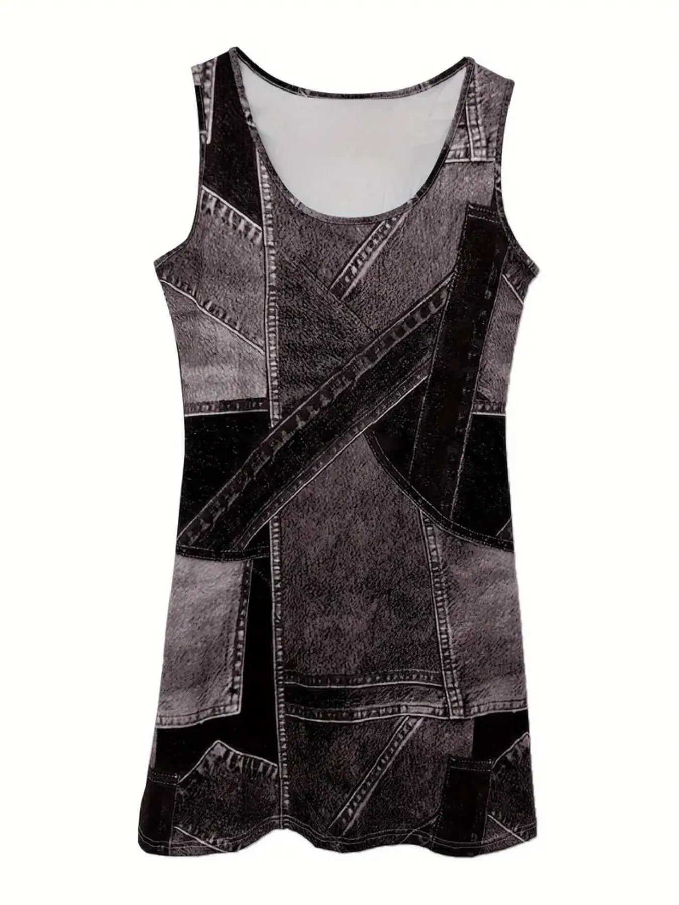 Patchwork Scoop Neck Denim Tank Dress - adritiX