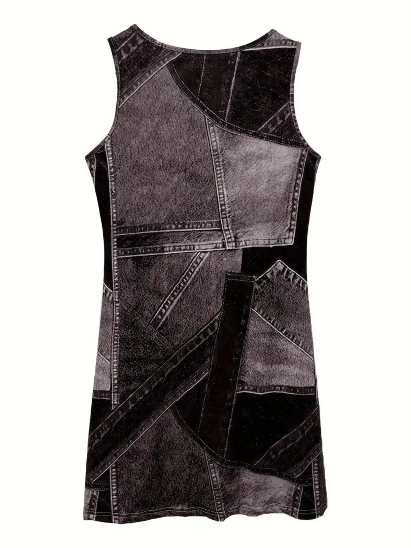 Patchwork Scoop Neck Denim Tank Dress - adritiX