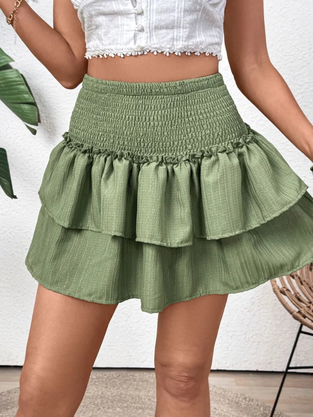 Perfee Layered Smocked Mini Skirt - adritiX