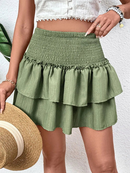 Perfee Layered Smocked Mini Skirt - adritiX