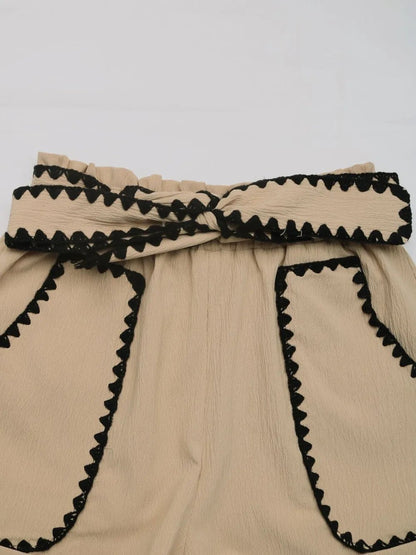 Perfee Tied Contrast Trim Shorts - adritiX