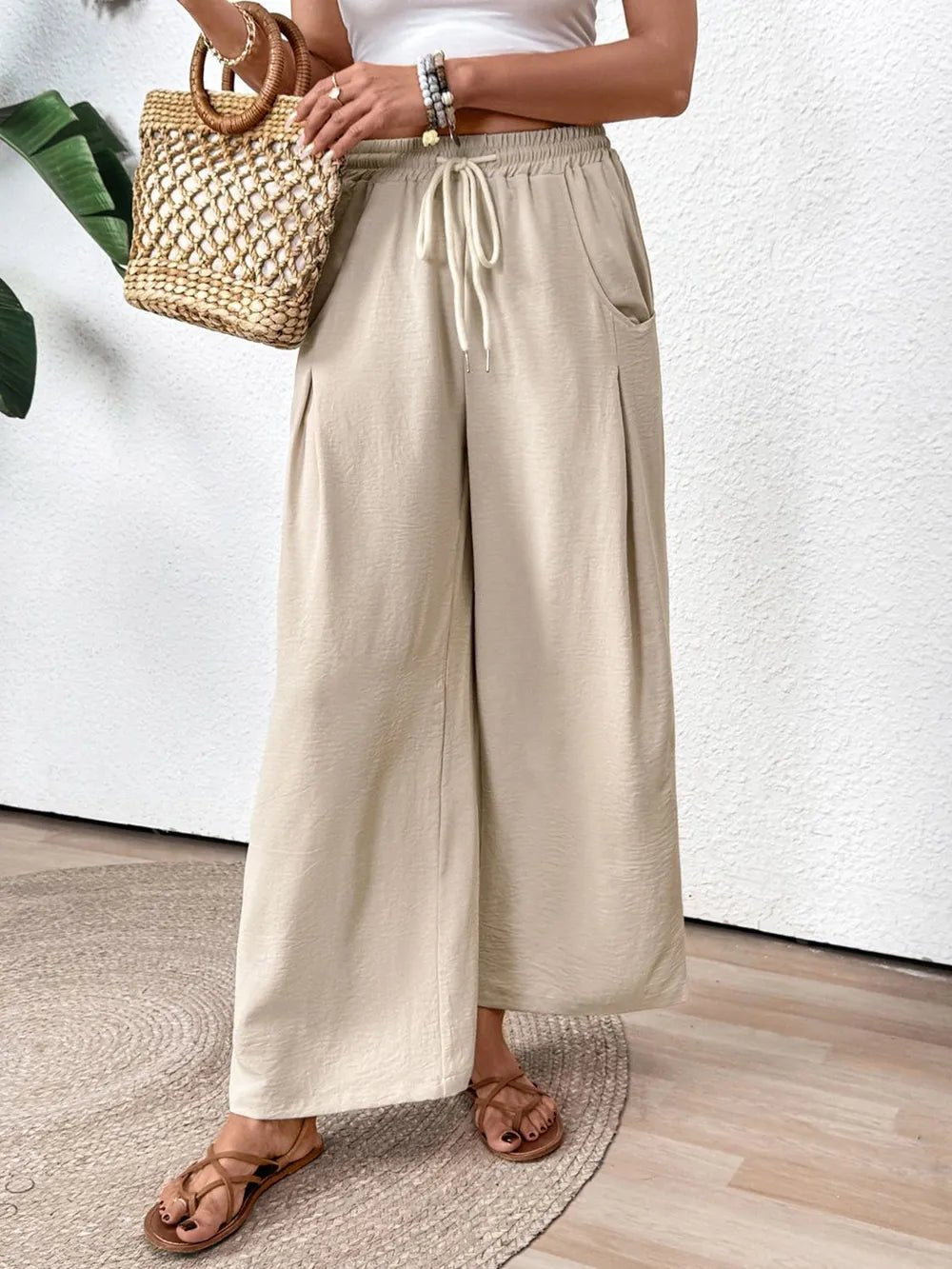 Perfee Wide Leg Drawstring Pants - Effortless Comfort & Chic Style - adritiX