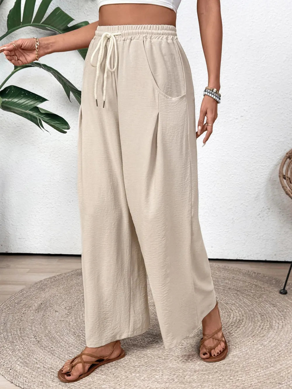 Perfee Wide Leg Drawstring Pants - Effortless Comfort & Chic Style - adritiX