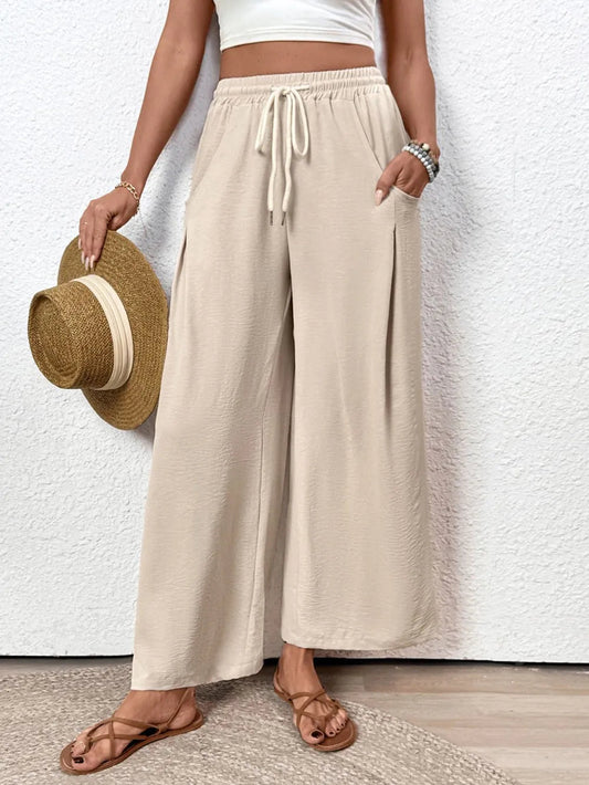 Perfee Wide Leg Drawstring Pants - Effortless Comfort & Chic Style - adritiX
