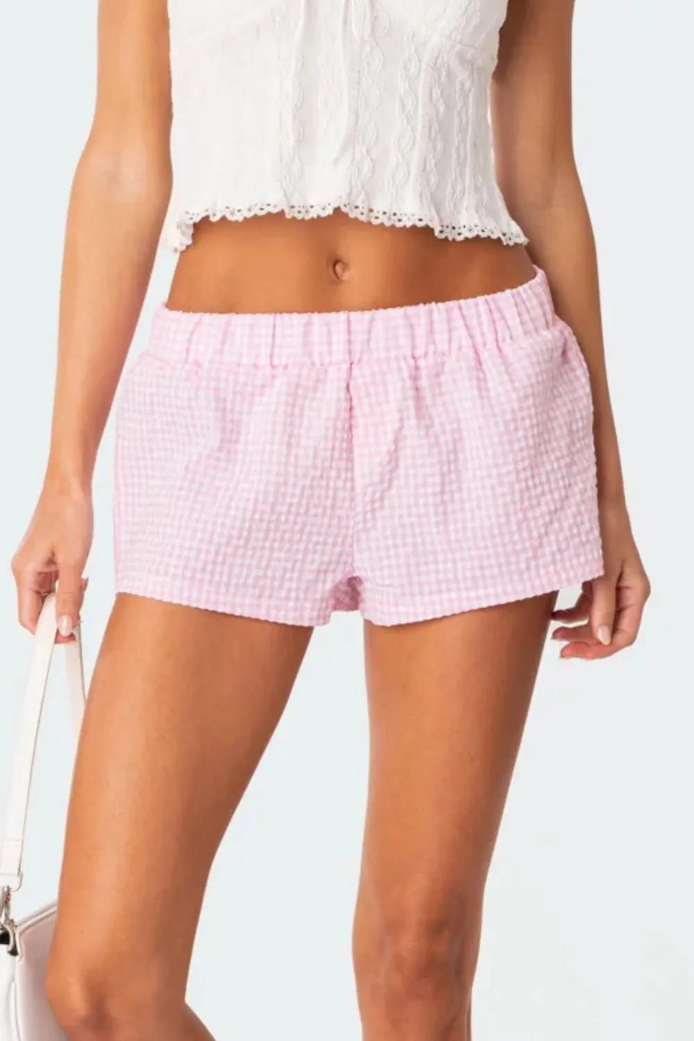 Plaid Elastic Waist Shorts - adritiX