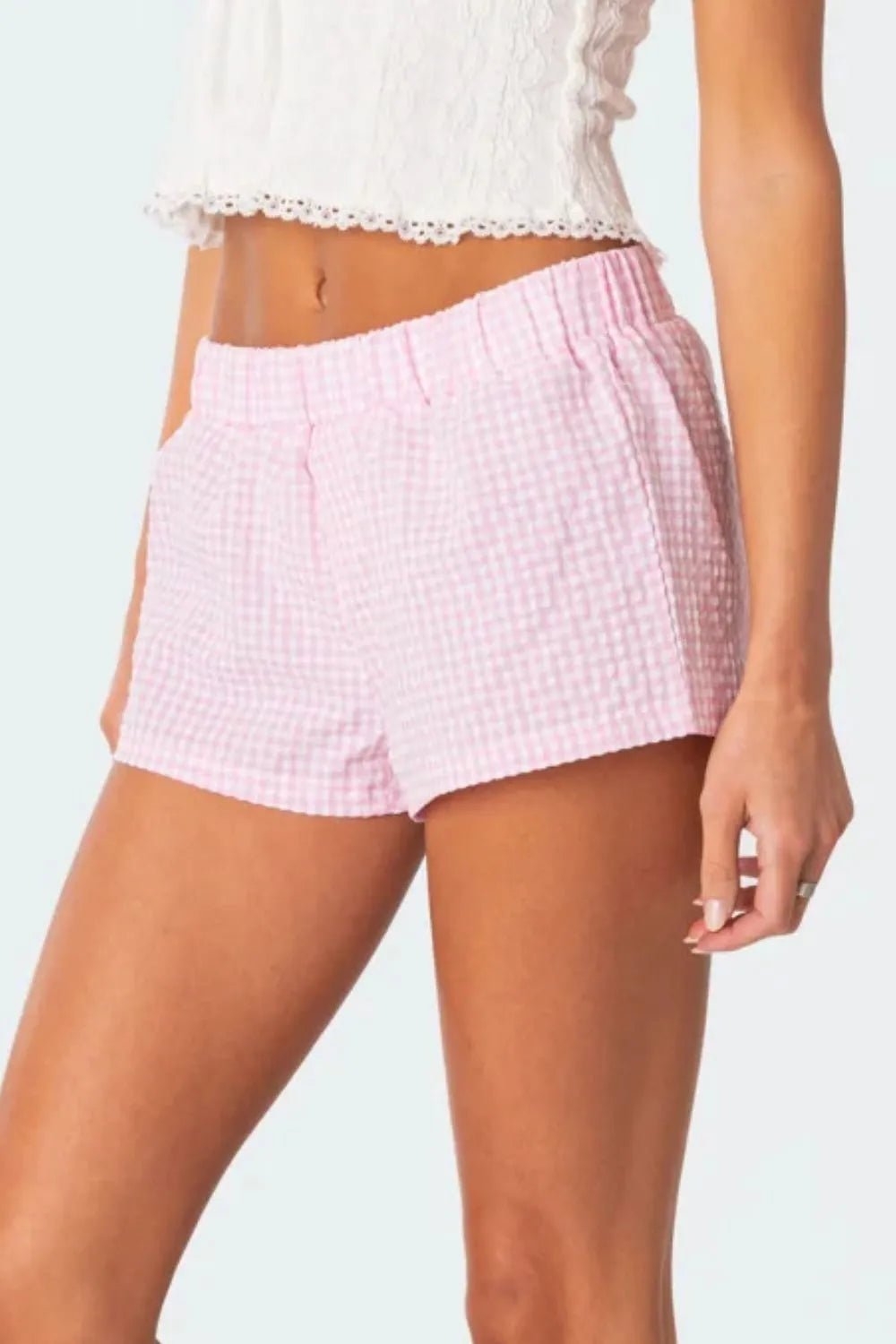 Plaid Elastic Waist Shorts - adritiX