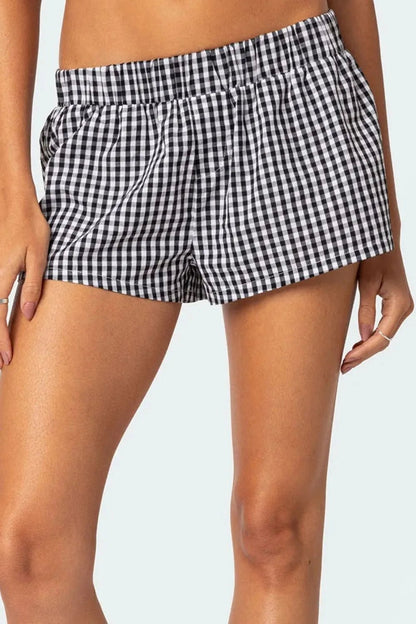 Plaid Elastic Waist Shorts - adritiX