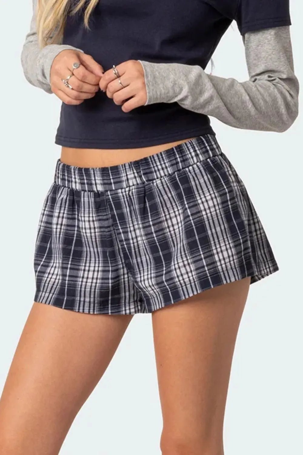 Plaid Elastic Waist Shorts - adritiX