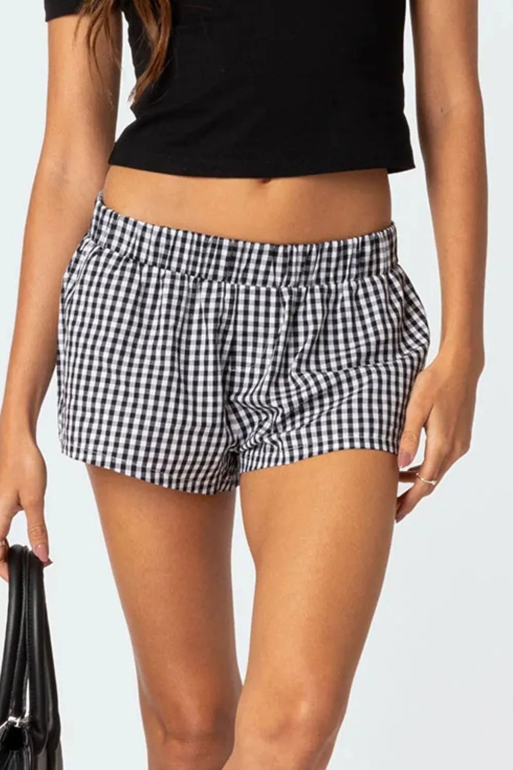 Plaid Elastic Waist Shorts - adritiX