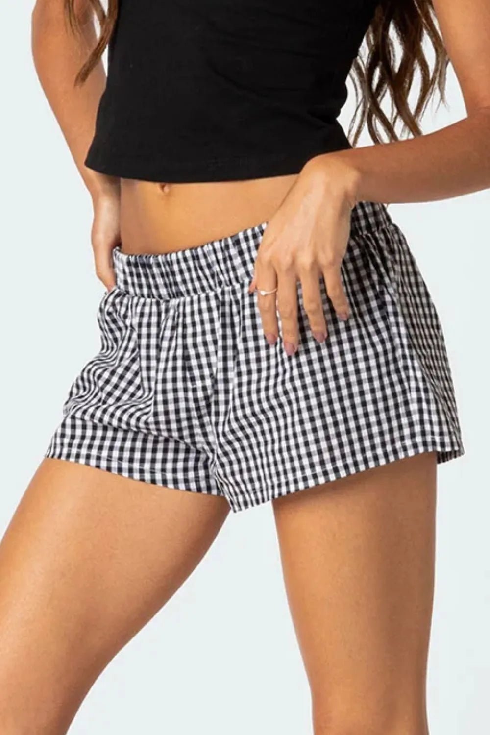 Plaid Elastic Waist Shorts - adritiX