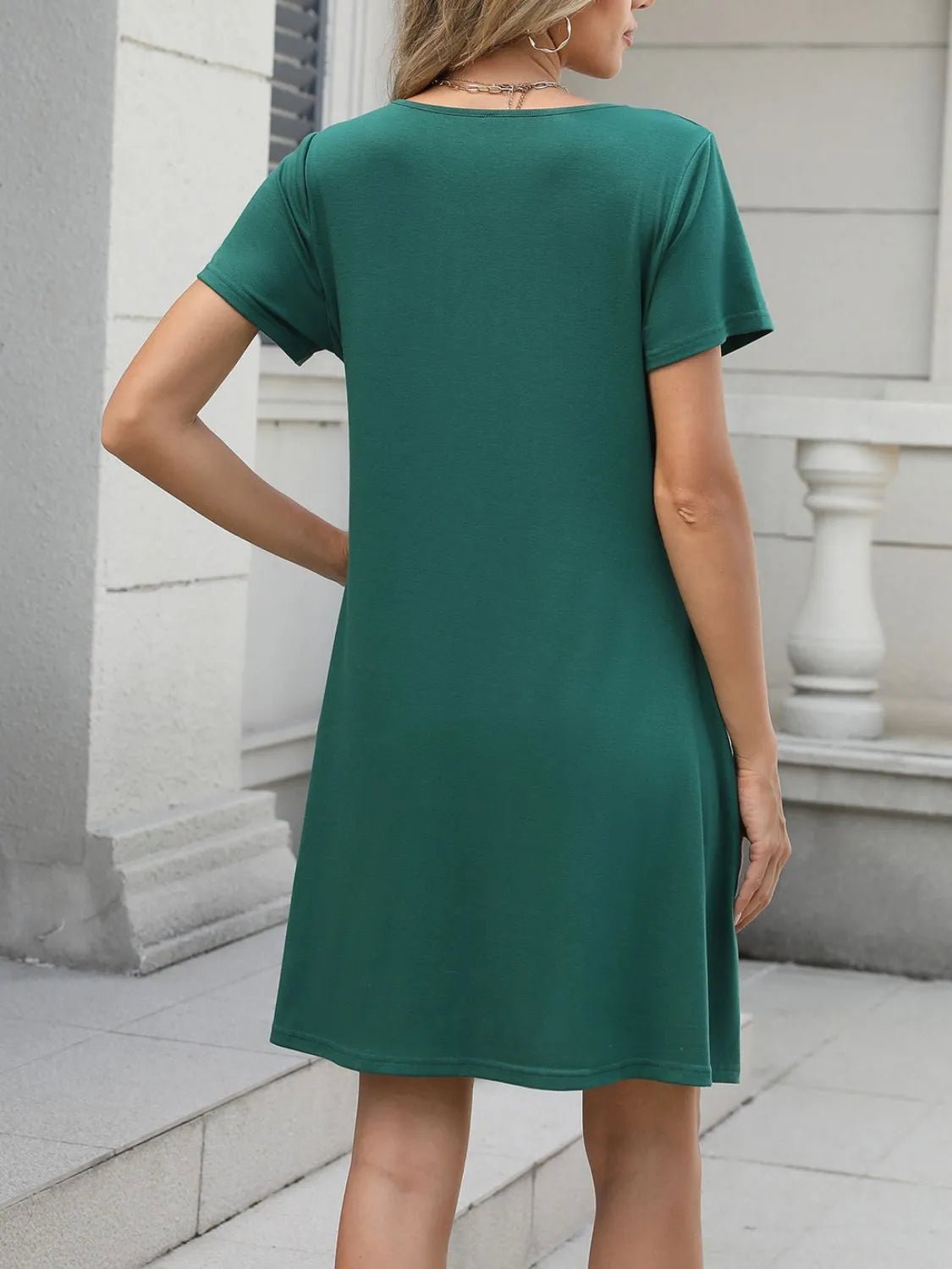 Pleated Front Round Neck Swing Dress - adritiX