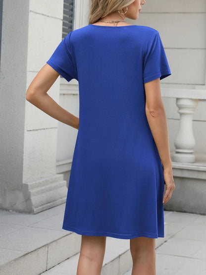 Pleated Front Round Neck Swing Dress - adritiX