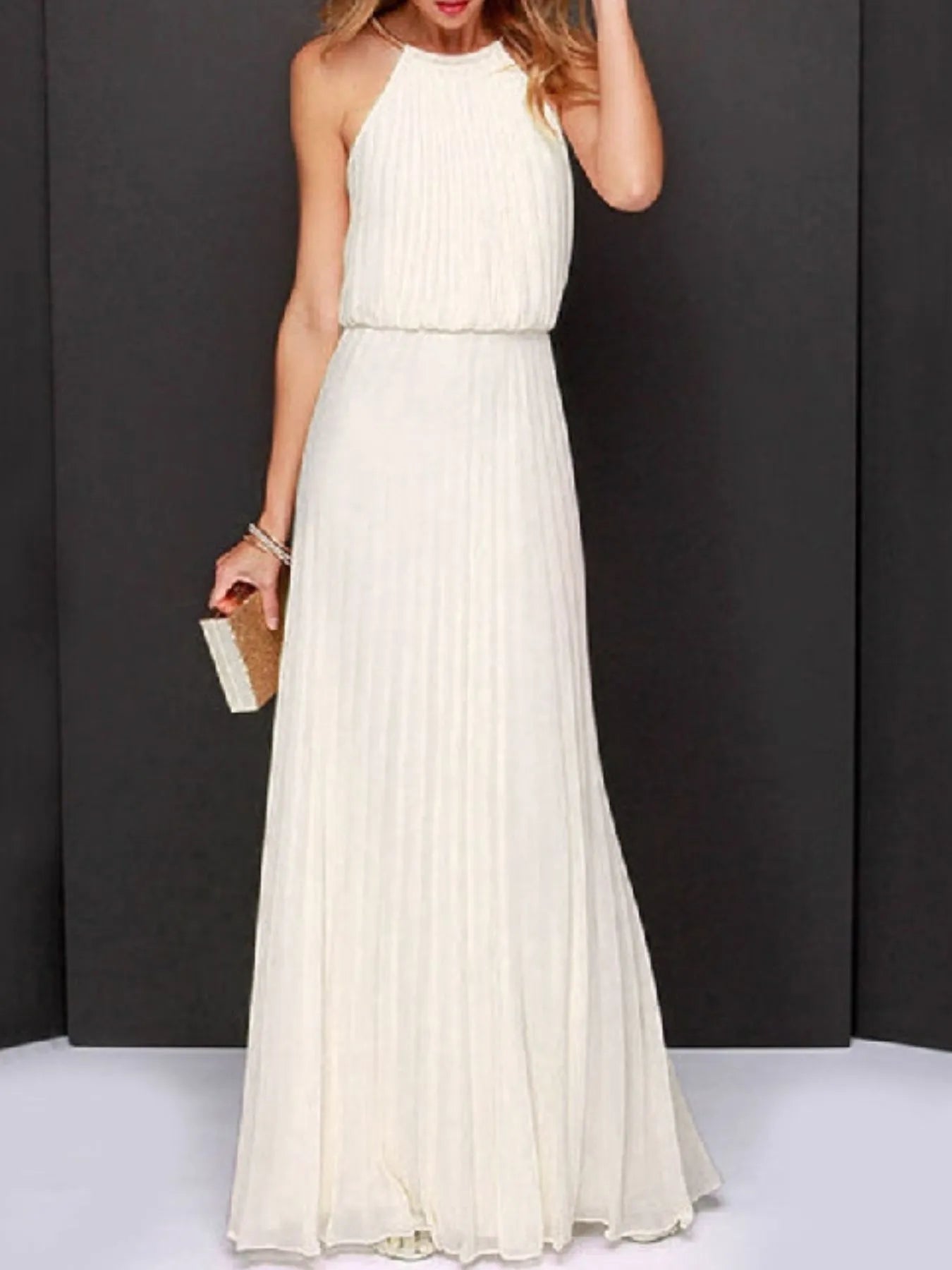 Pleated Sleeveless Maxi Tank Dress - adritiX