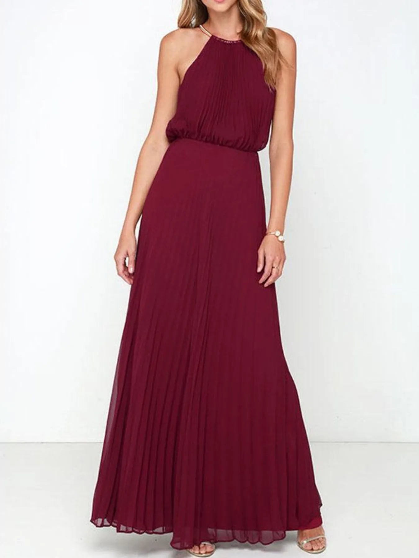 Pleated Sleeveless Maxi Tank Dress - adritiX