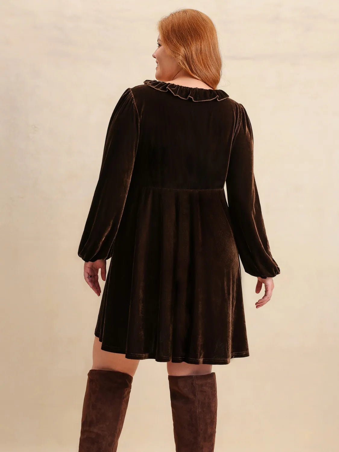 Plus Size Embroidered Notched Balloon Sleeve Mini Dress - adritiX