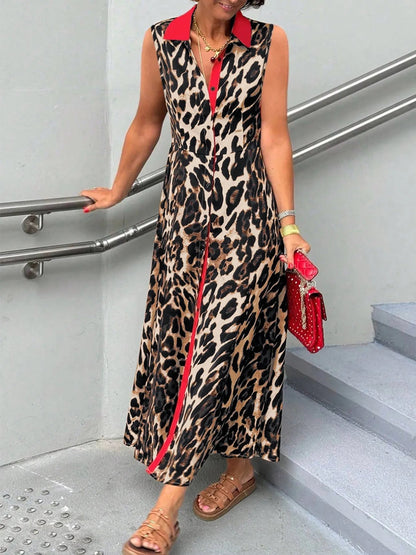 Plus Size Leopard Print Sleeveless Maxi Dress - adritiX