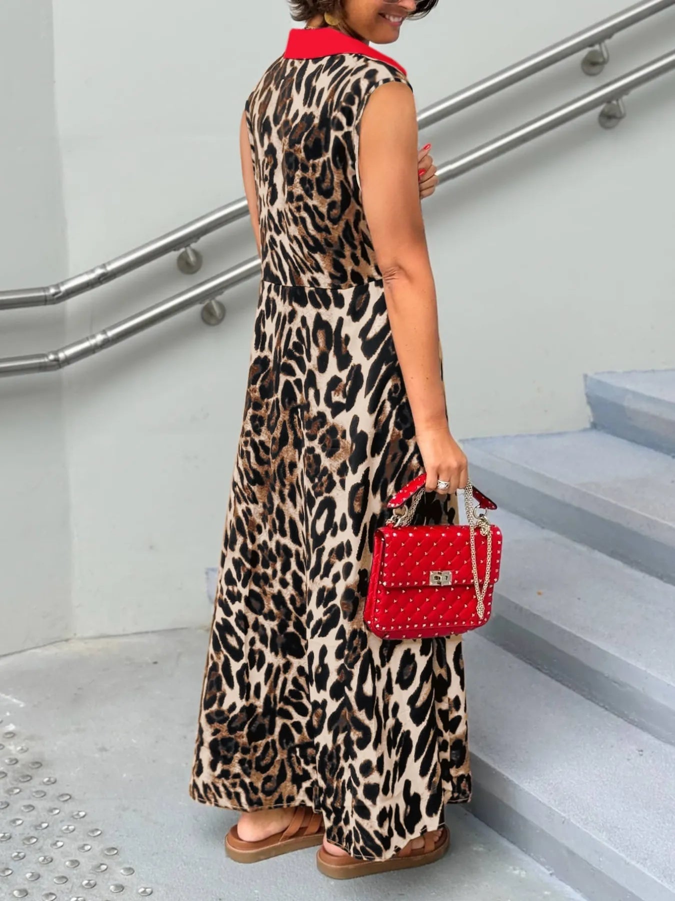 Plus Size Leopard Print Sleeveless Maxi Dress - adritiX