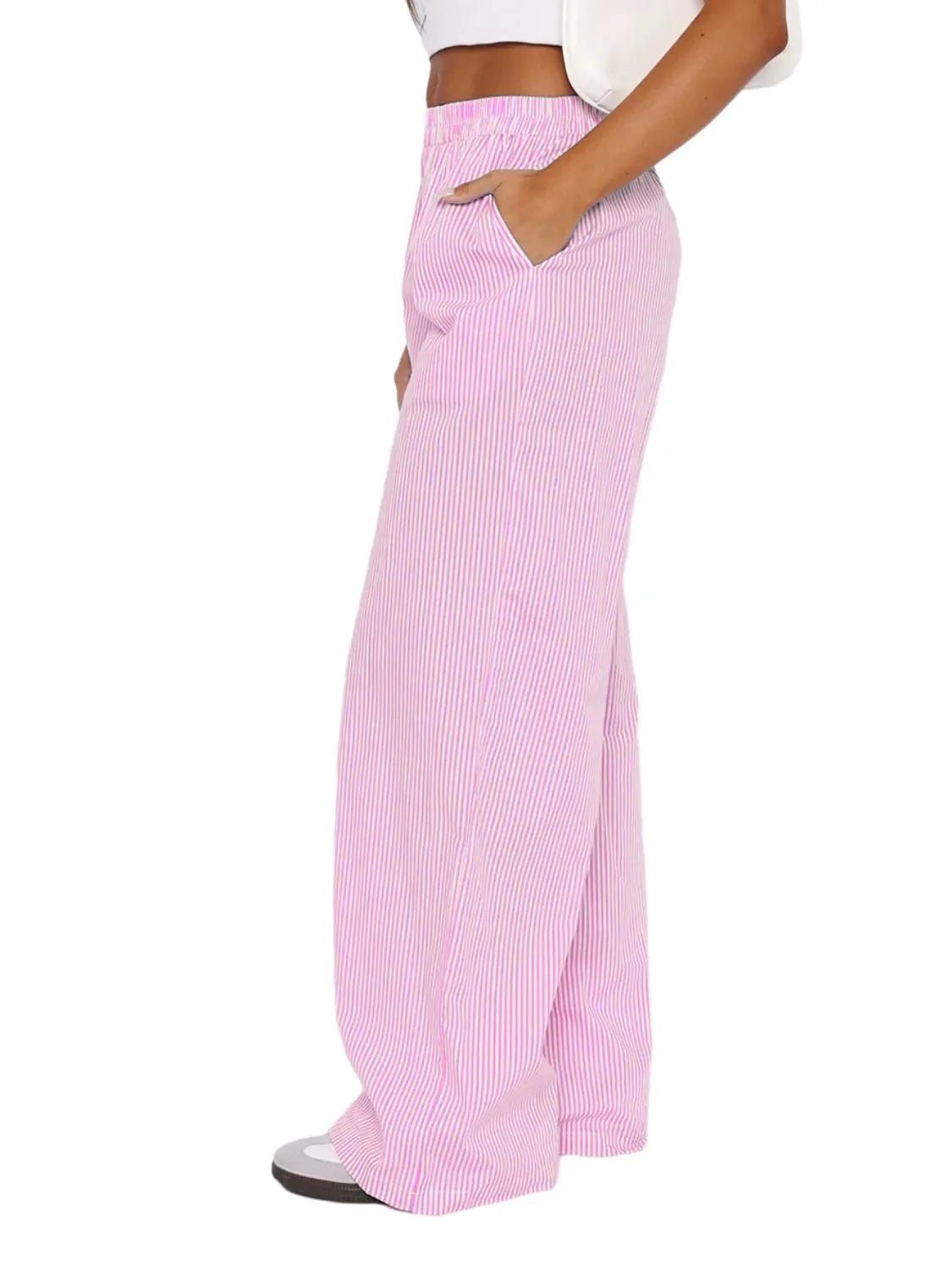 Pocketed Striped Wide Leg Pants - adritiX