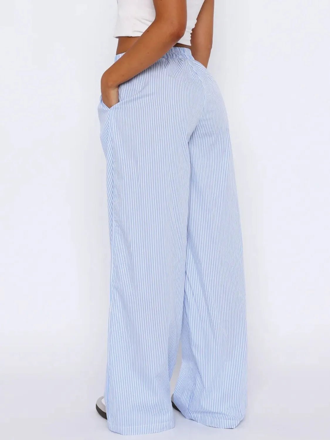 Pocketed Striped Wide Leg Pants - adritiX