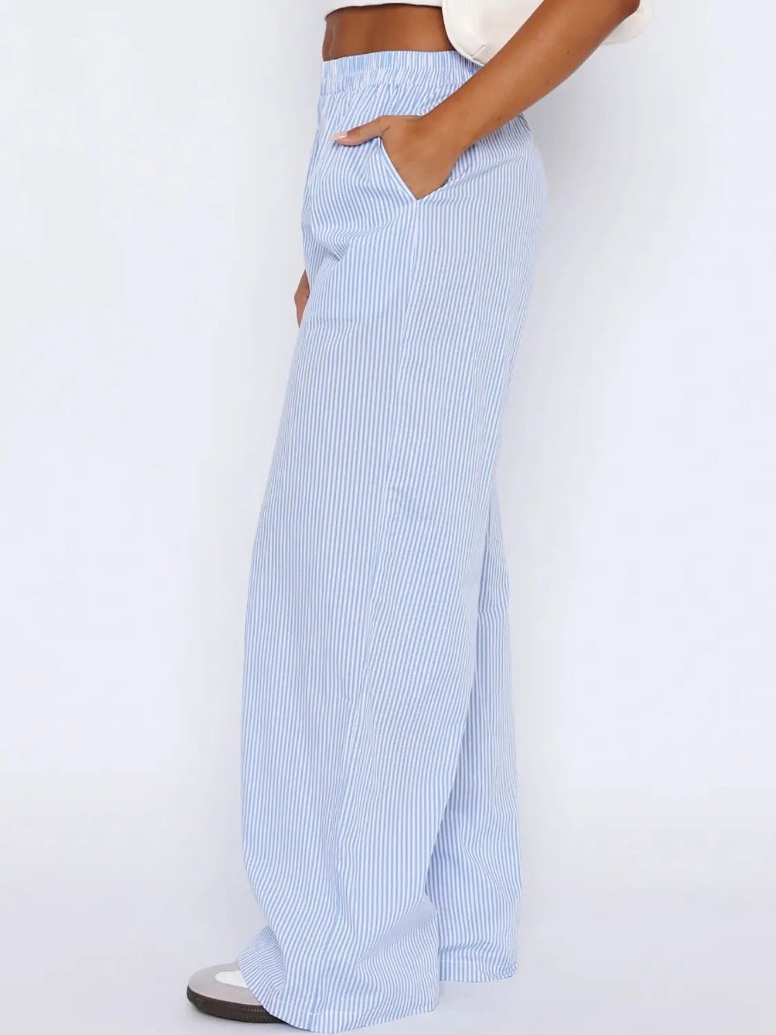 Pocketed Striped Wide Leg Pants - adritiX