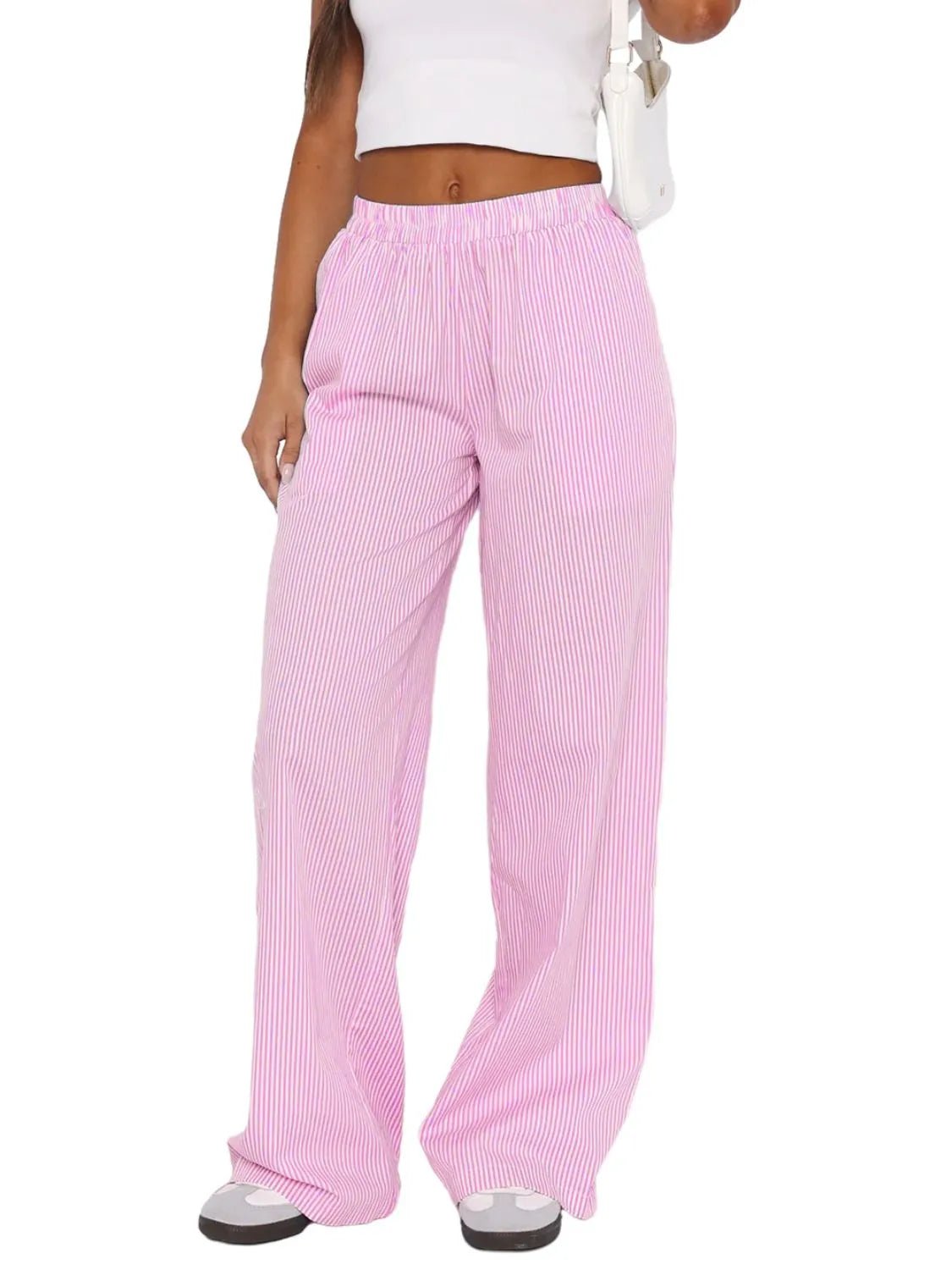 Pocketed Striped Wide Leg Pants - adritiX