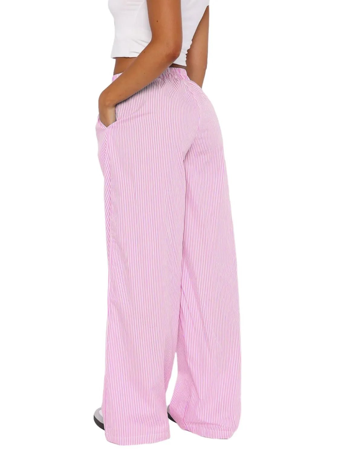 Pocketed Striped Wide Leg Pants - adritiX