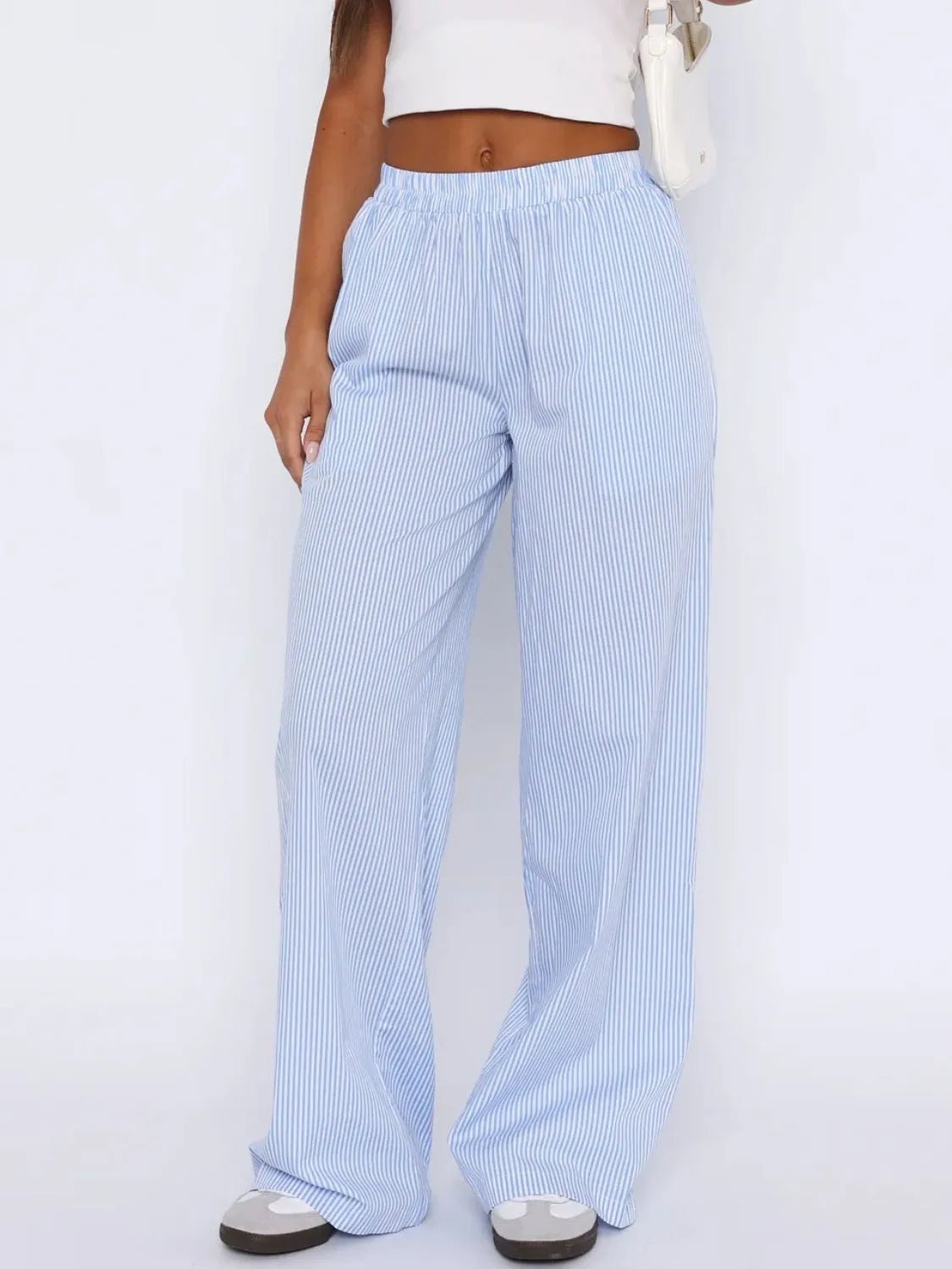 Pocketed Striped Wide Leg Pants - adritiX