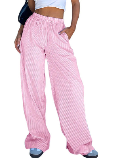 Pocketed Striped Wide Leg Pants - adritiX
