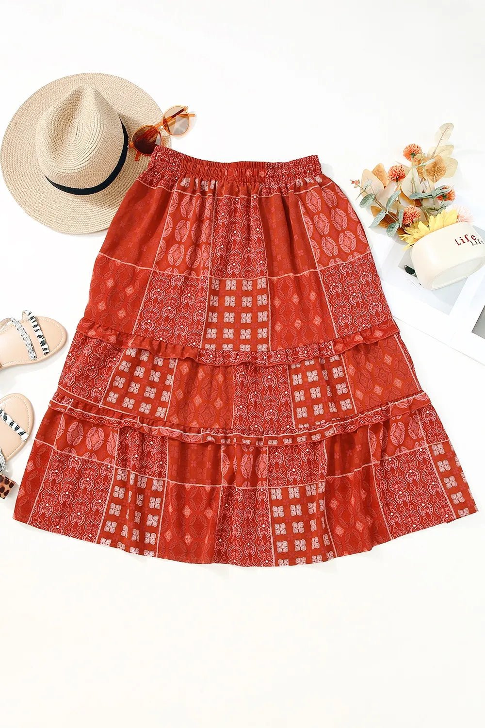 Printed Drawstring Midi Skirt - adritiX