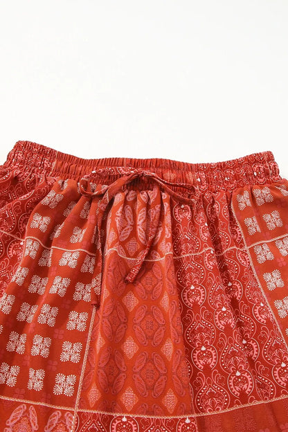 Printed Drawstring Midi Skirt - adritiX