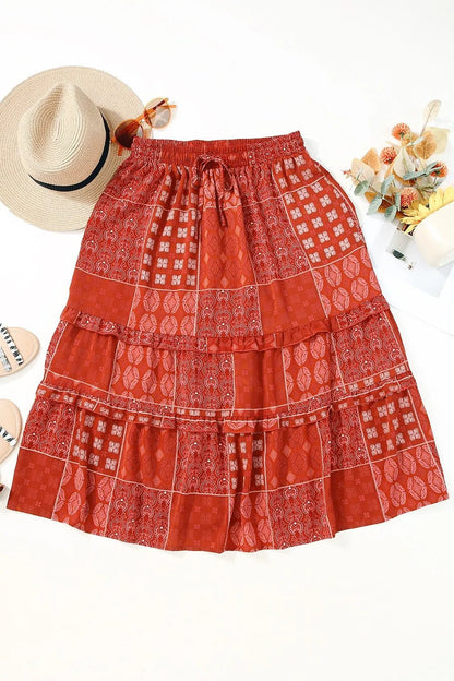 Printed Drawstring Midi Skirt - adritiX