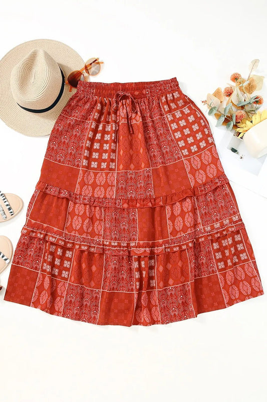 Printed Drawstring Midi Skirt - adritiX